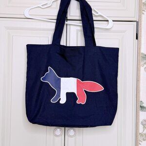 Maison Kitsune Fox Logo Canvas Tote Bag Navy Large